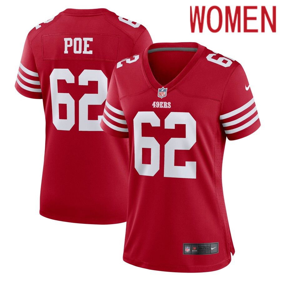 Women San Francisco 49ers 62 Jason Poe Nike Scarlet Game Player NFL Jersey